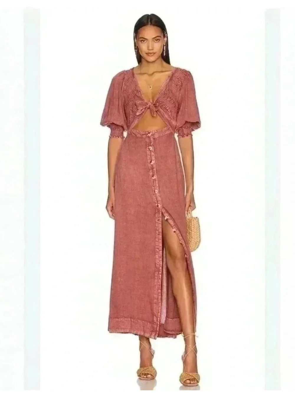 Free People String of Hearts Dusty Rose Button-Front Maxi Dress ❤️NWT❤️